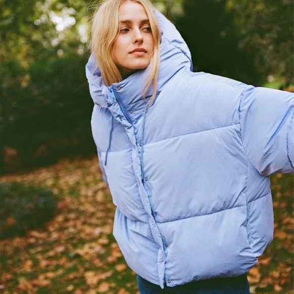 Zara Jackets & Blazers - Zara Water-Repellent Quilted Hooded Jacket Shimmer Blue Puffer Coat Sz 2XL